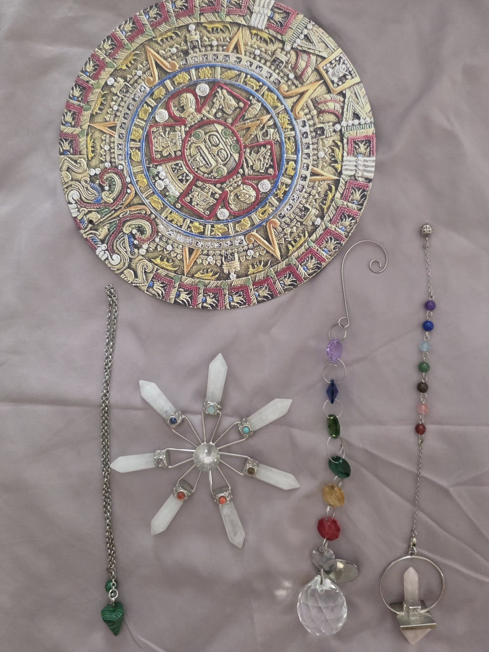 Crystal Chakra Suncatchers & Pendulum Set - Multicolor With FREE metal Myan Cal